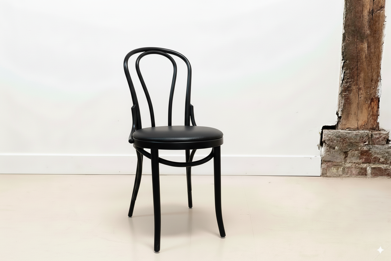 Chaise bistrot style Thonet Satelliet n°18 noir tapissée Cartel de Belleville