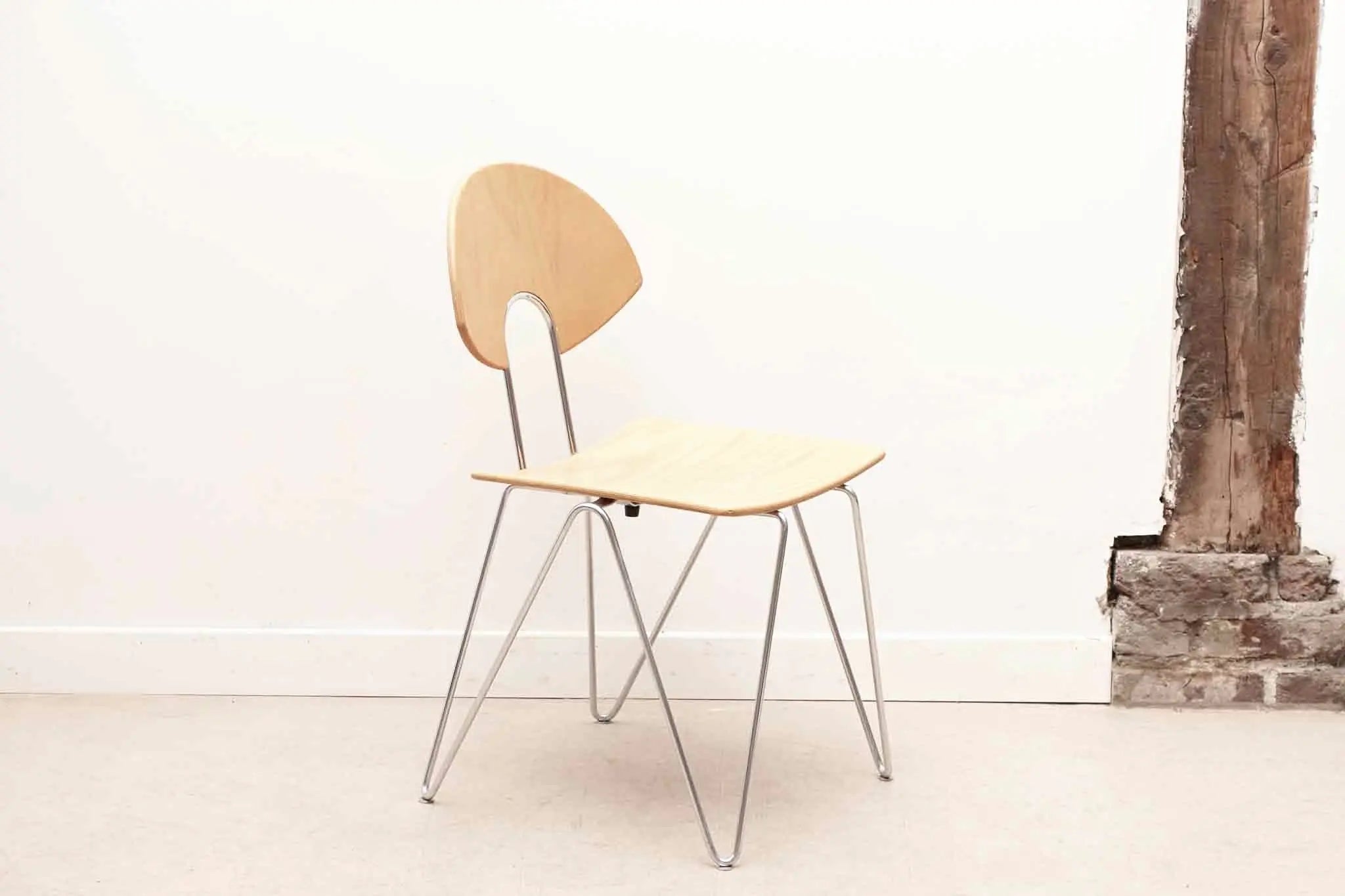 Chaise Mikado 1800 hêtre et chrome par Kusch & Co Cartel de Belleville