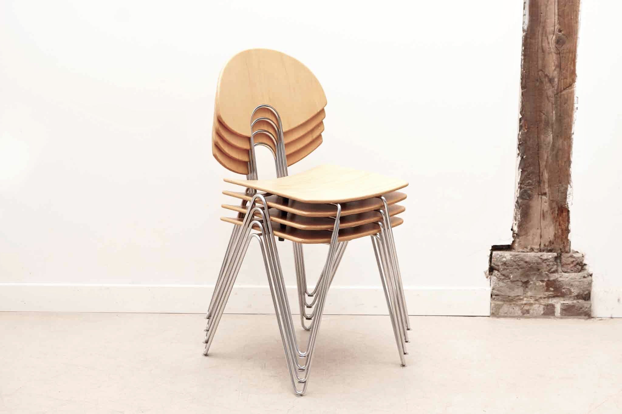 Chaise Mikado 1800 hêtre et chrome par Kusch & Co