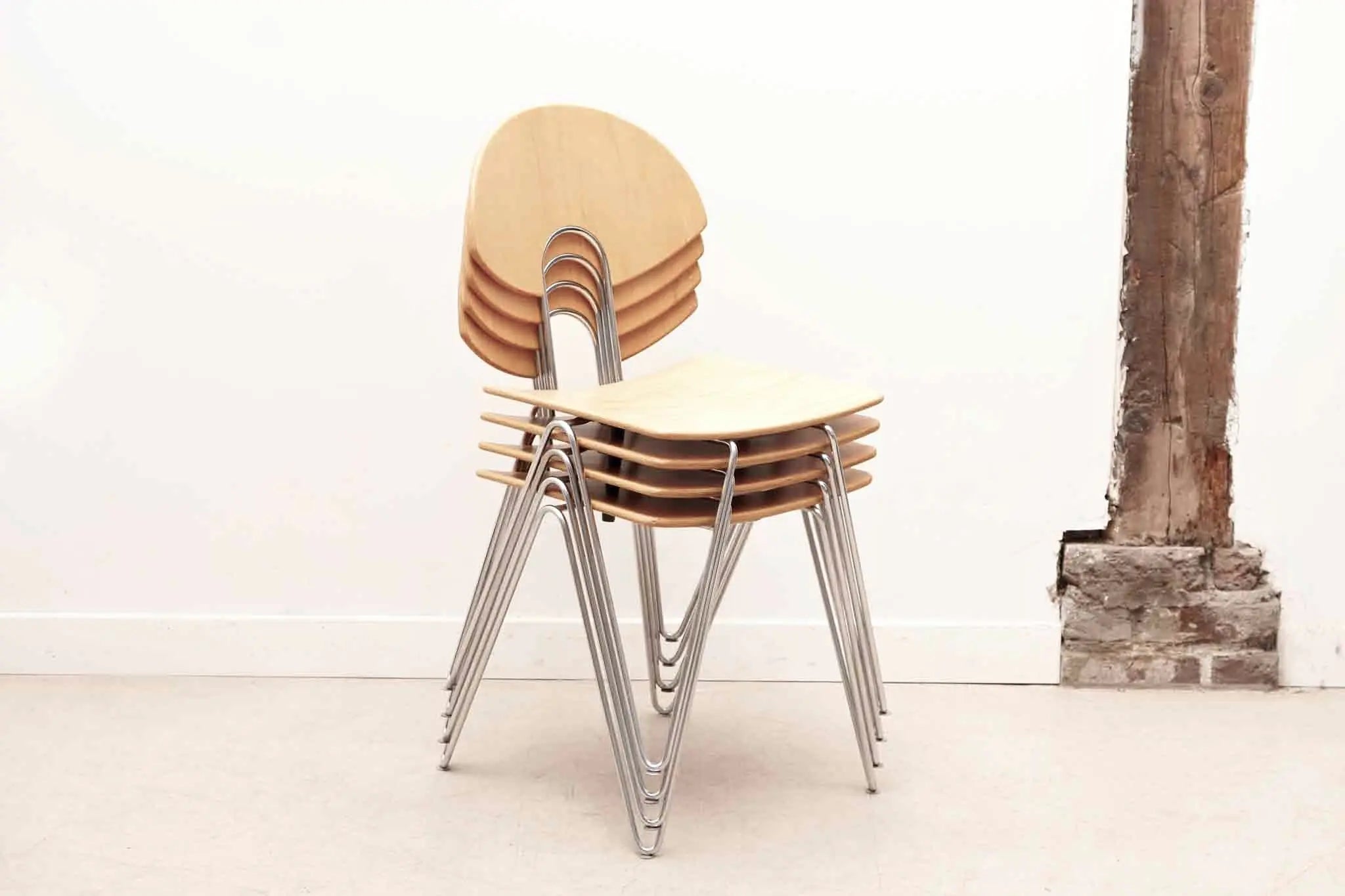 Chaise Mikado 1800 hêtre et chrome par Kusch & Co Cartel de Belleville