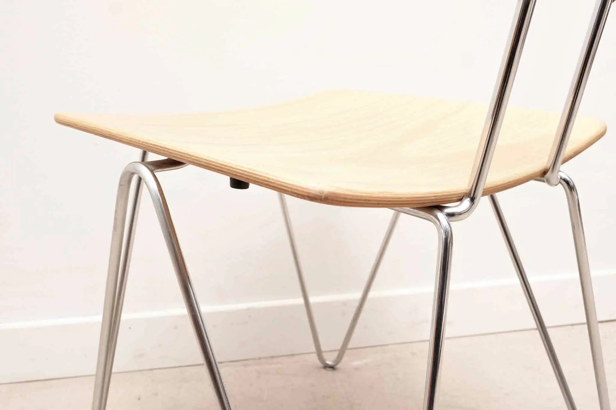Chaise Mikado 1800 hêtre et chrome par Kusch & Co Cartel de Belleville