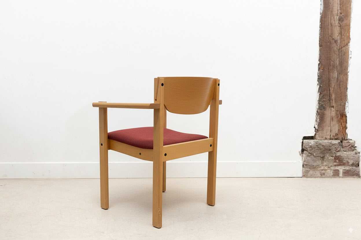 Chaise style scandinave chêne et bordeaux