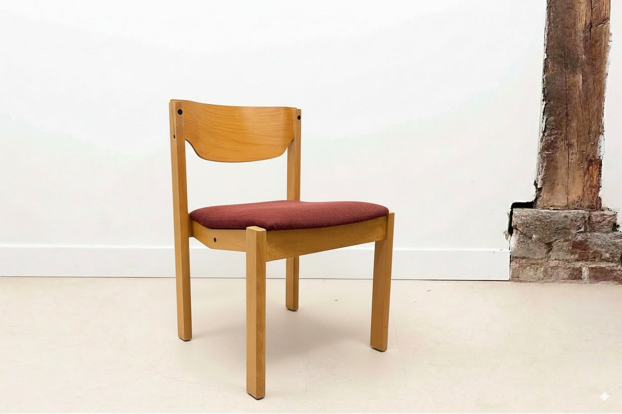 Chaise style scandinave chêne et bordeaux