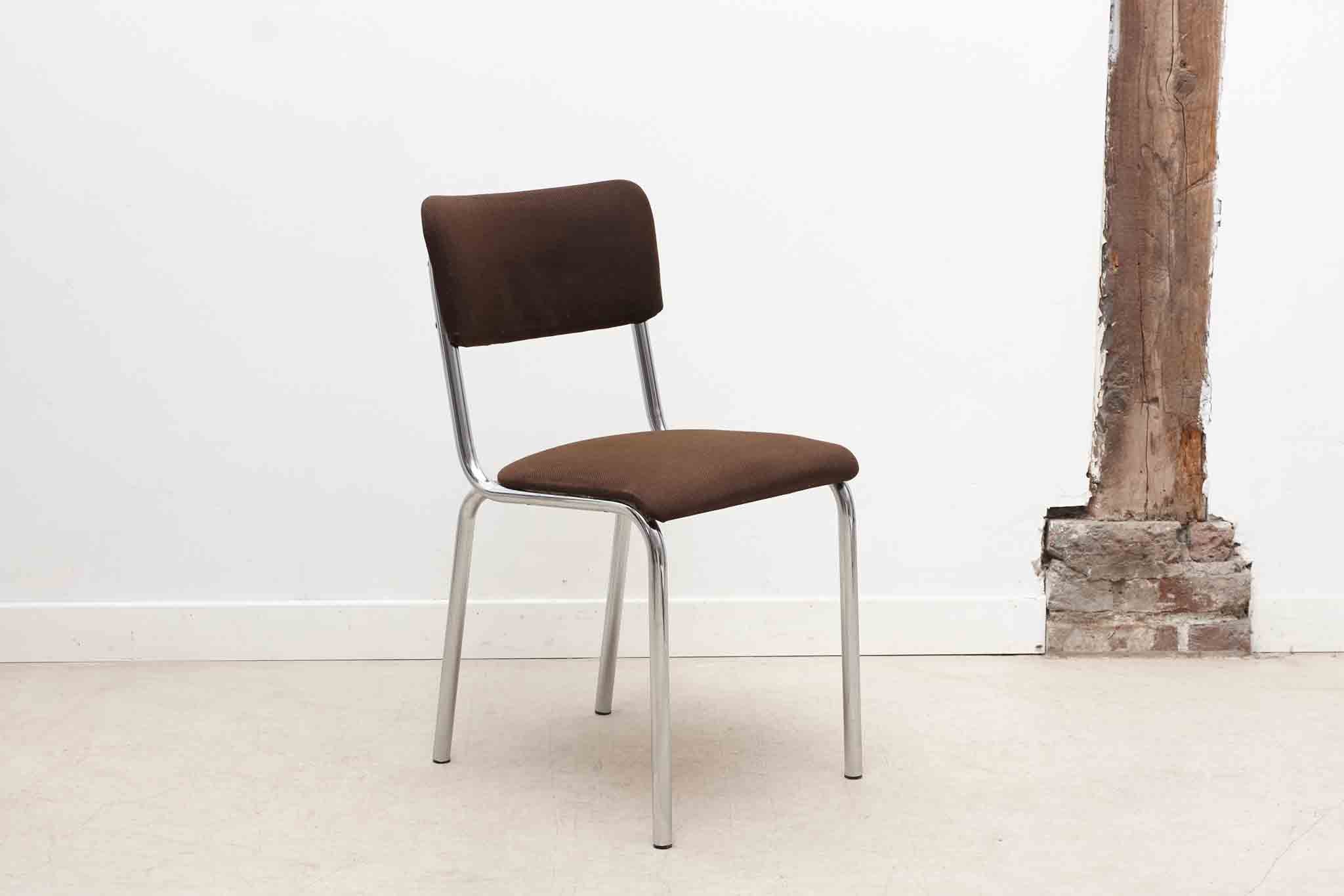 Chaise Tubax tapissée marron et chrome