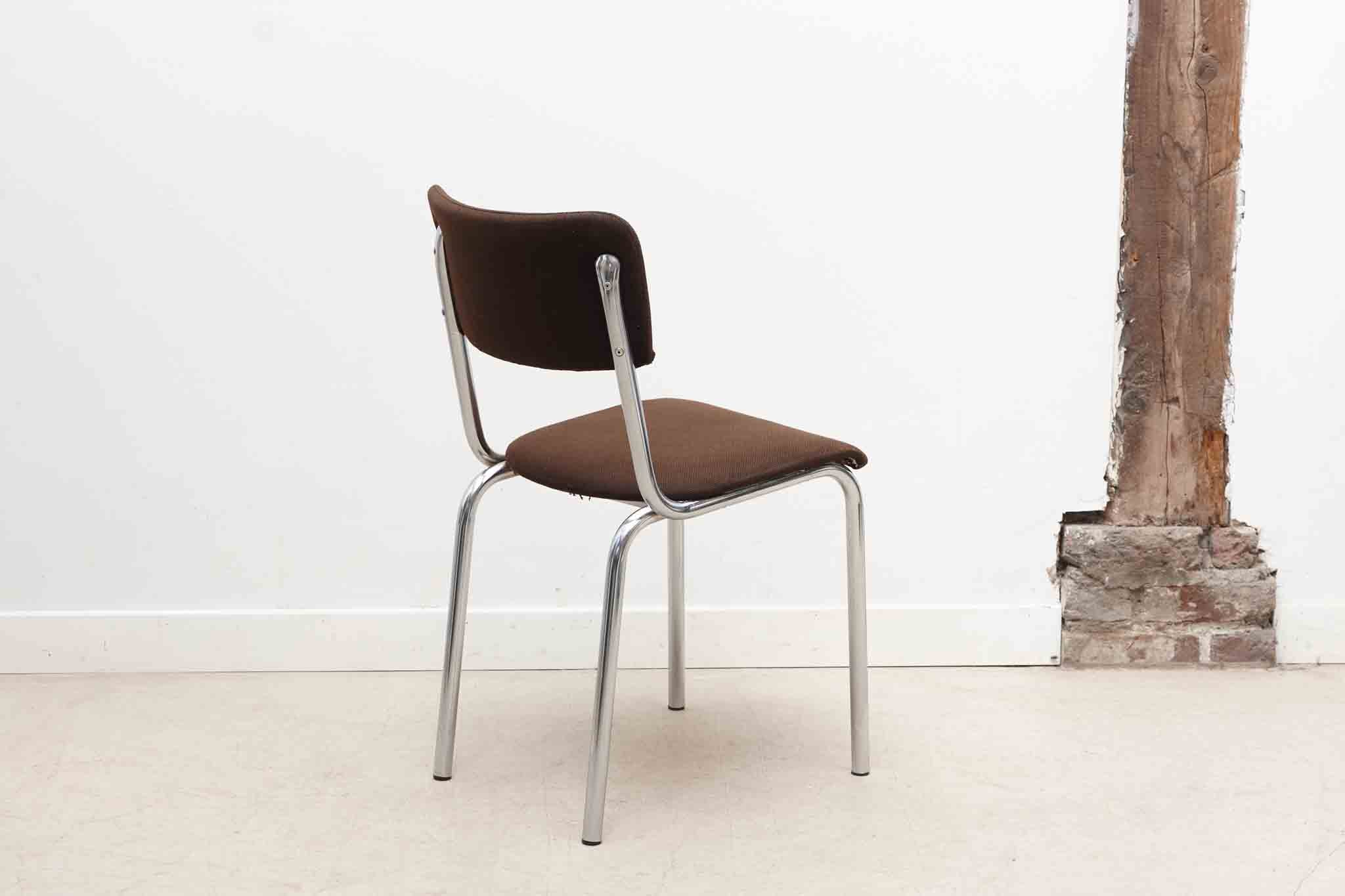 Chaise Tubax tapissée marron et chrome