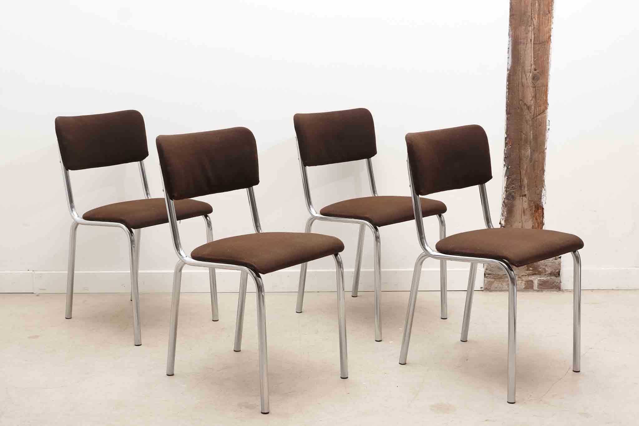 Chaise Tubax tapissée marron et chrome