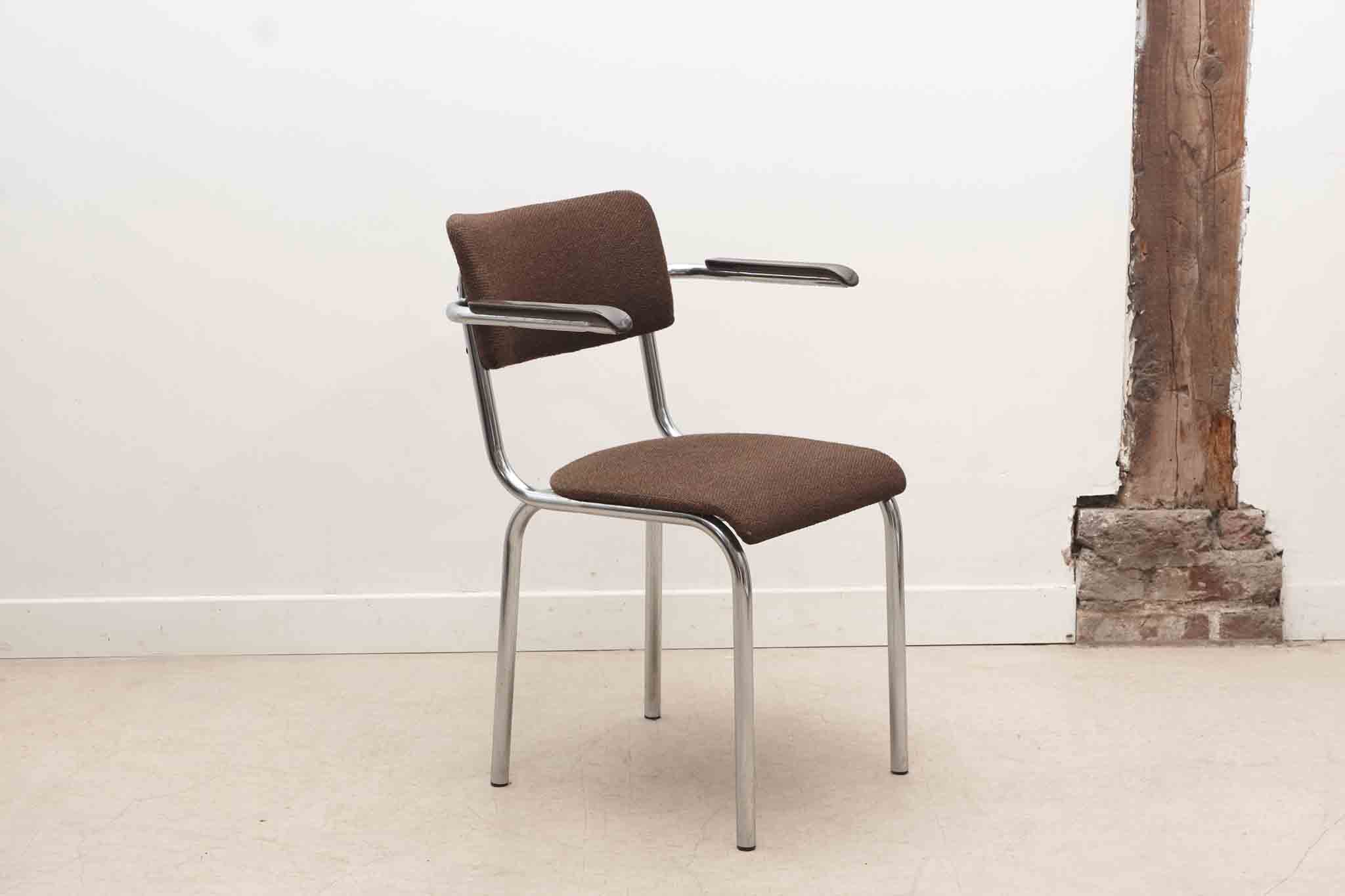 Chaise Tubax tapissée marron et chrome