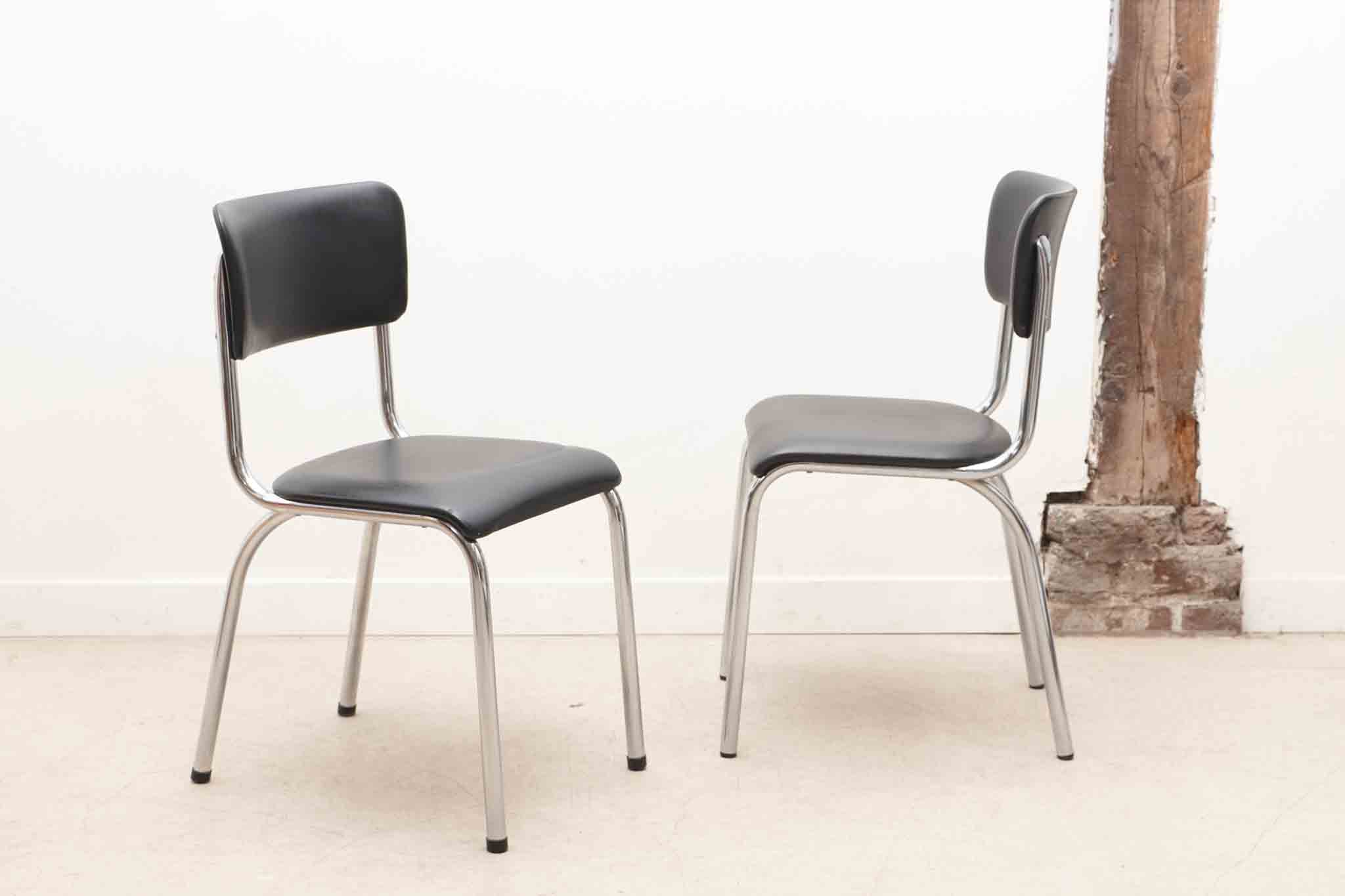 Chaise Tubax skaï noir et chrome