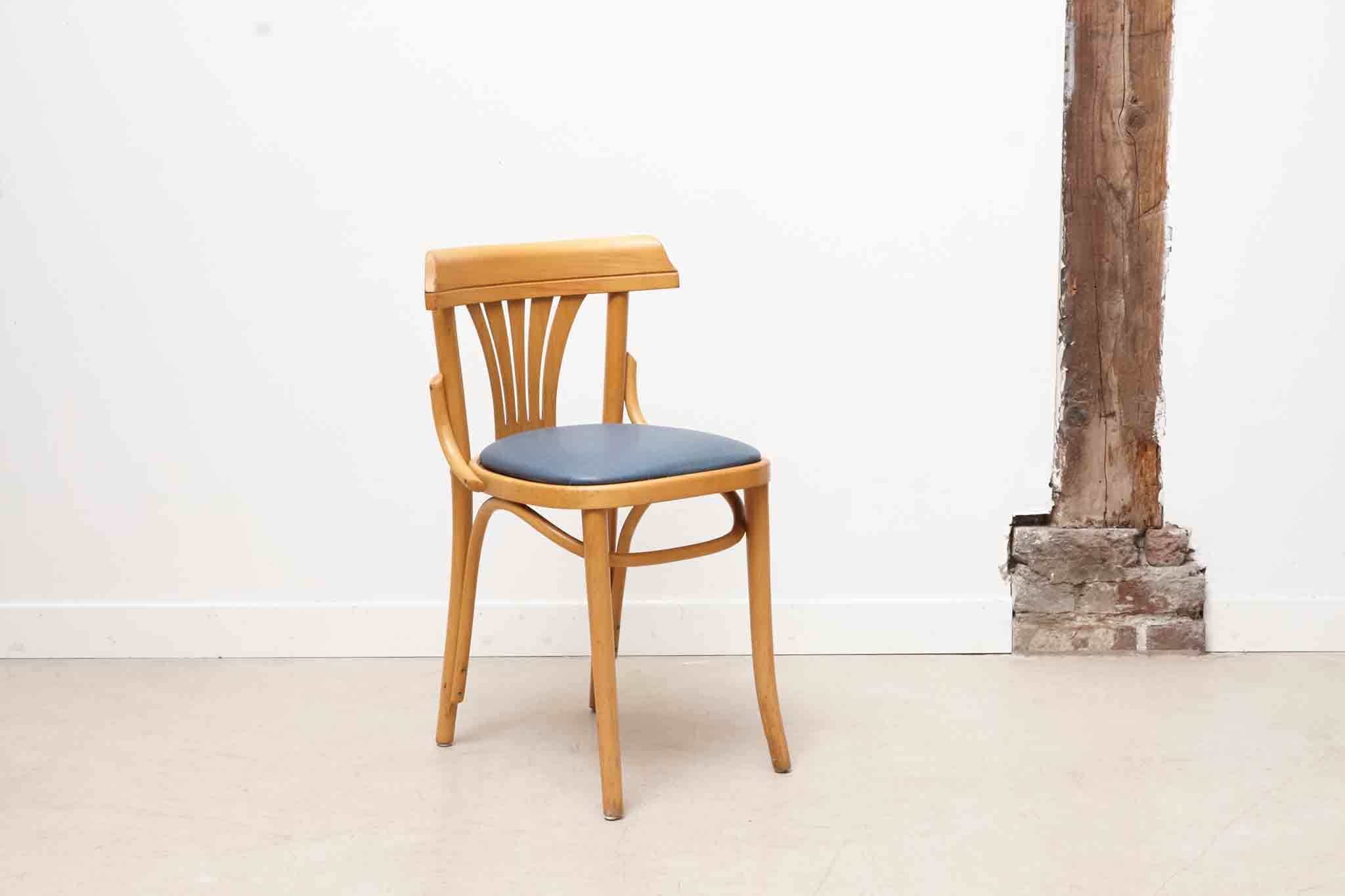 Chaise bistrot rembourrée hêtre et bleu