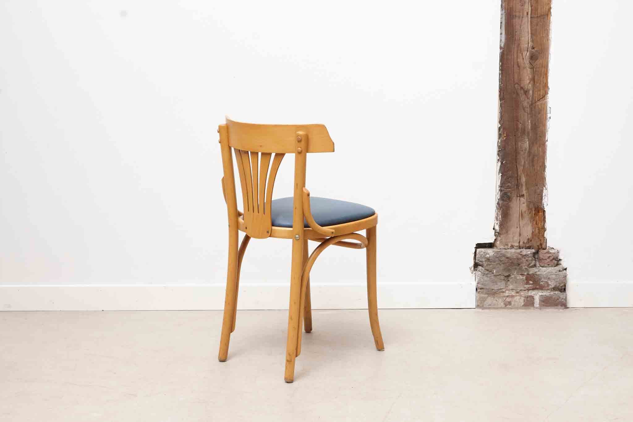 Chaise bistrot rembourrée hêtre et bleu