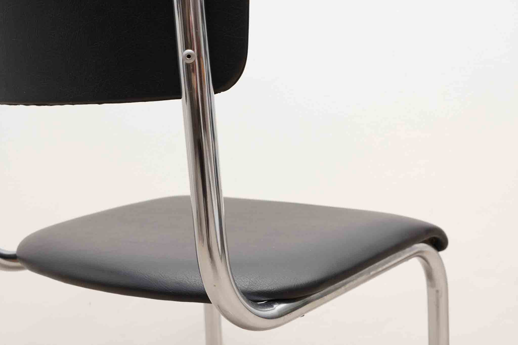 Chaise Tubax en S tapissée skaï noir et chrome