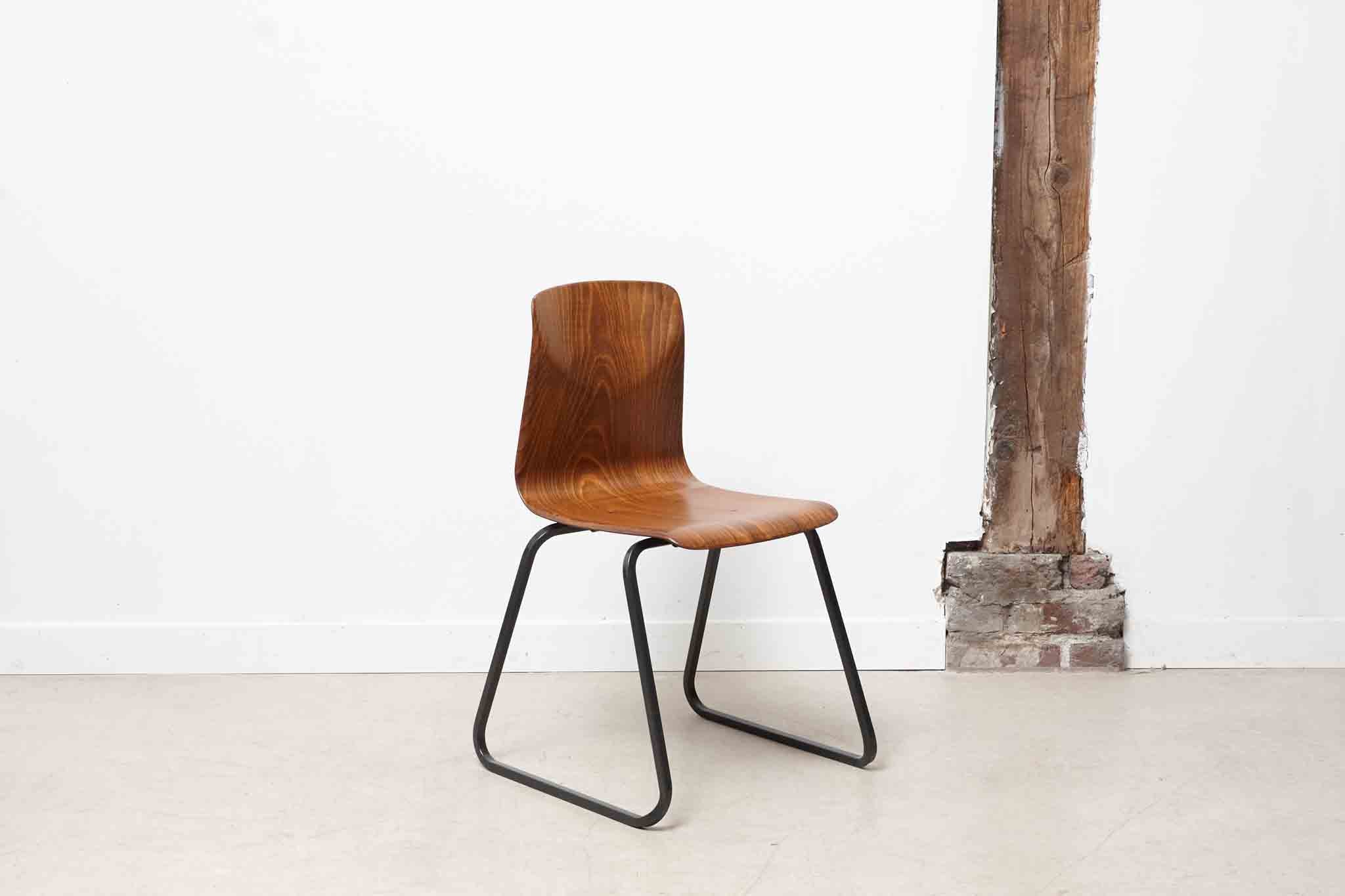 Chaise vintage Galvanitas S23 chêne et anthracite