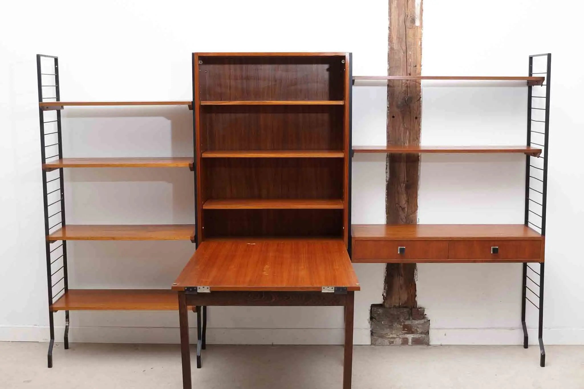 Bibliothèque bureau modulaire en teck Cartel de Belleville