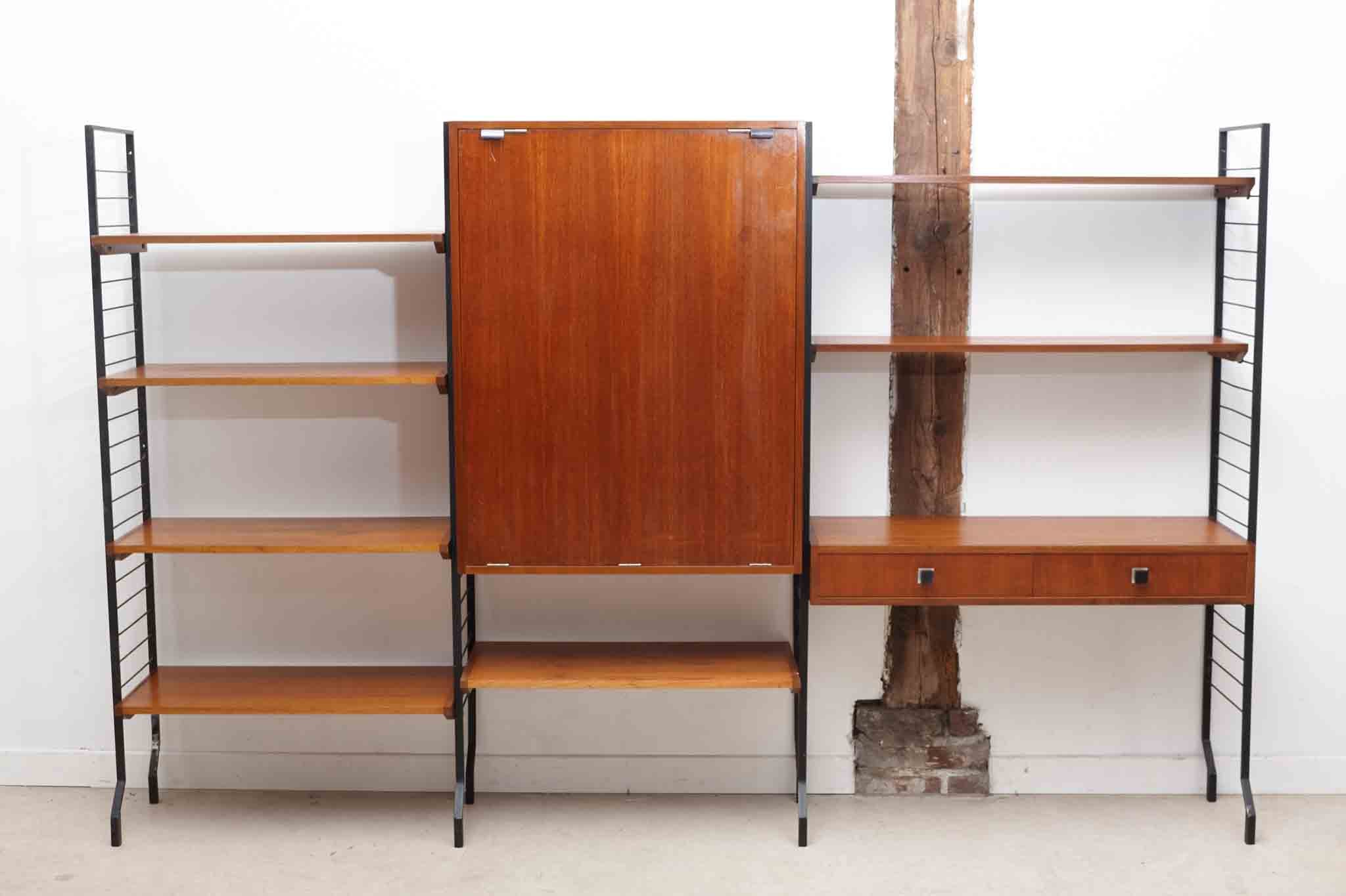 Bibliothèque bureau modulaire en teck