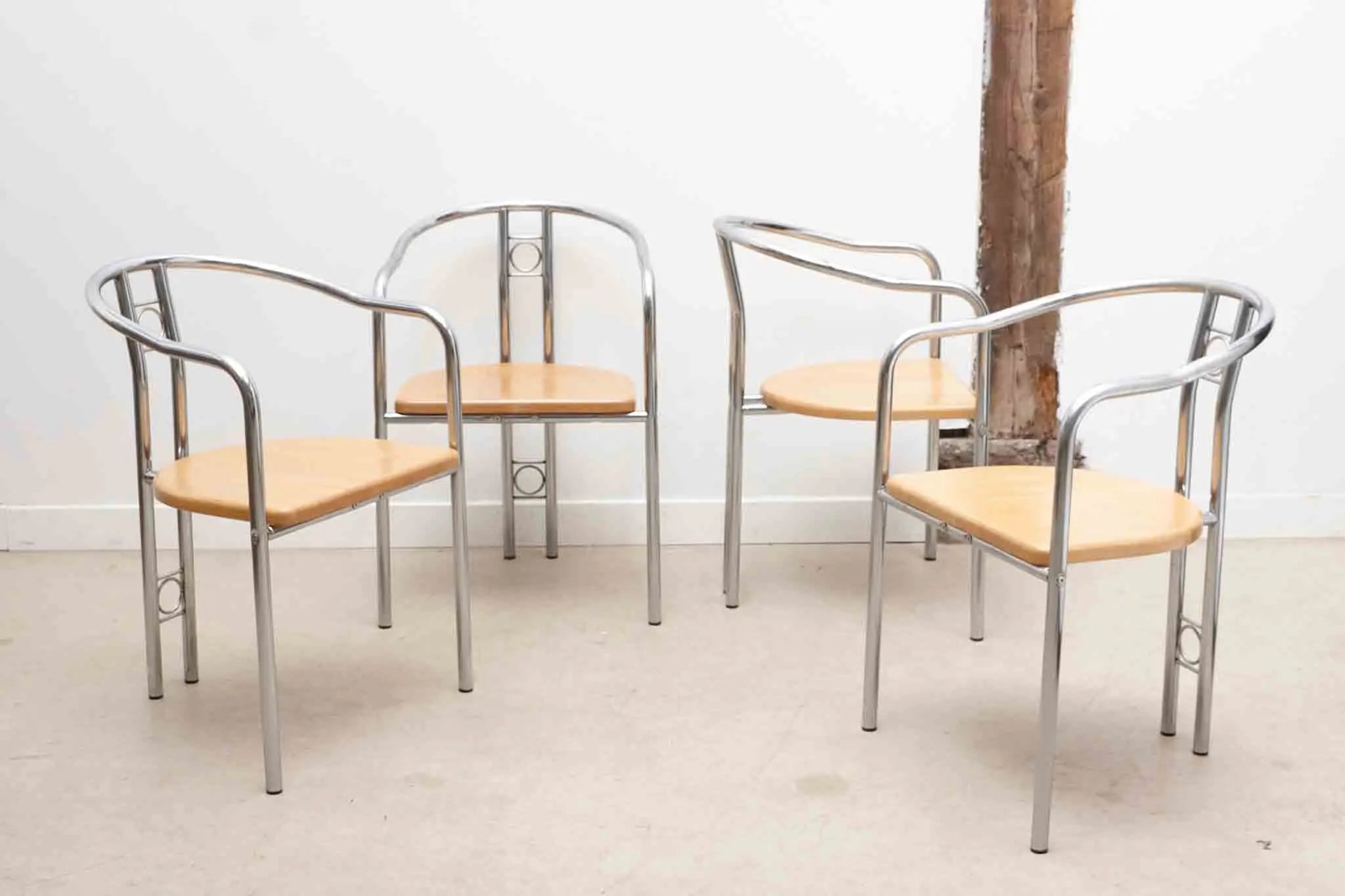 Chaise scandinave chrome / bois Cartel de Belleville