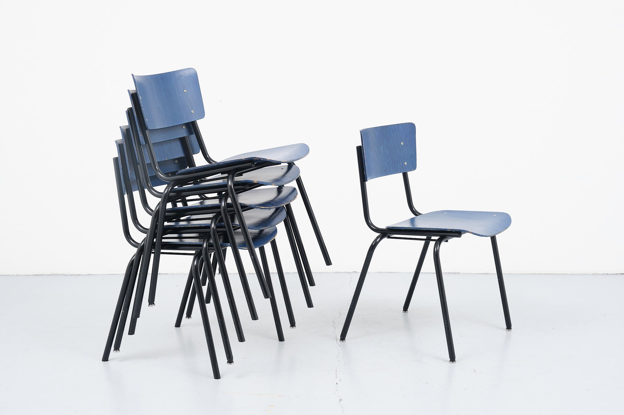 Blue vintage stacking chair