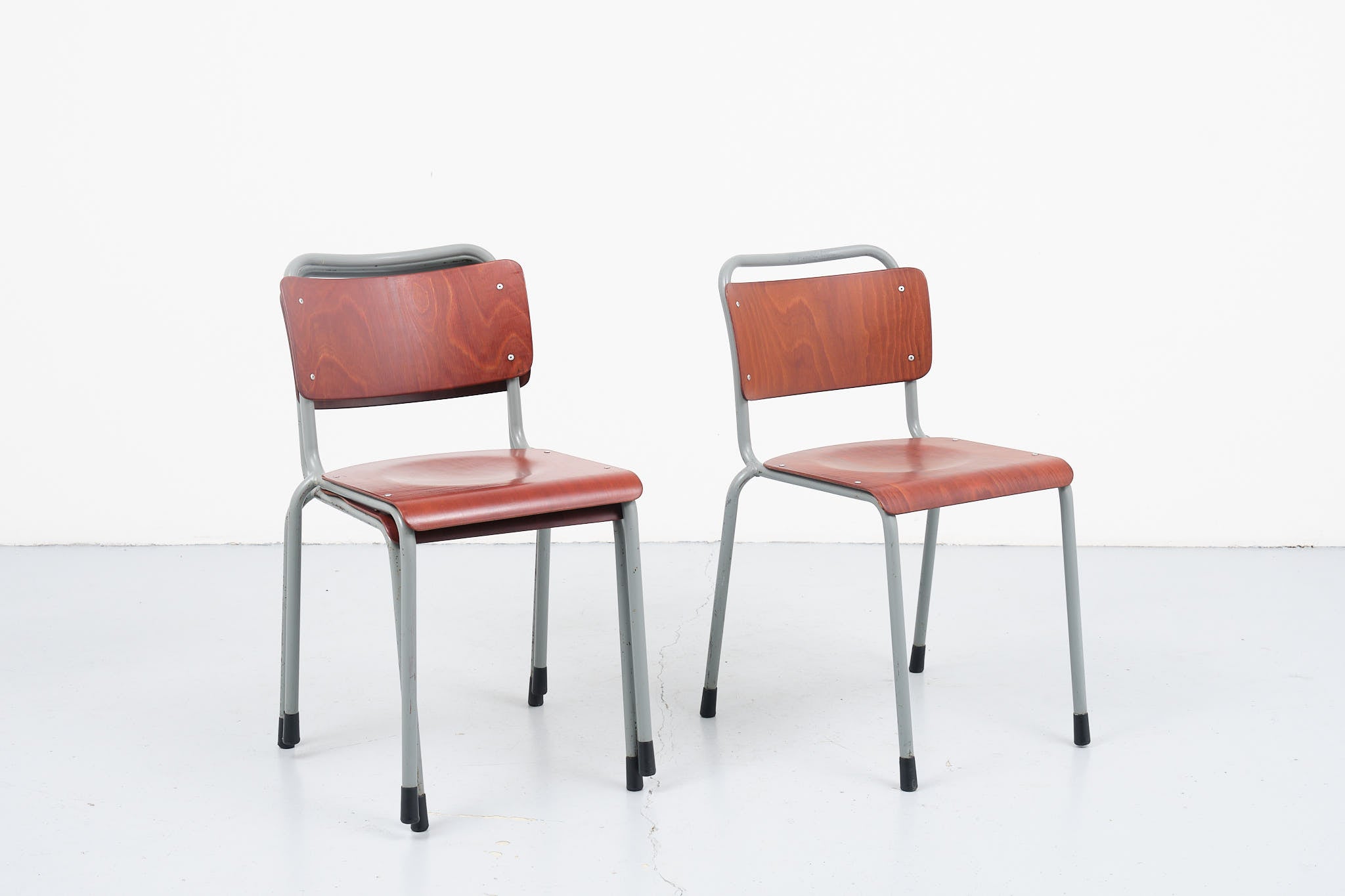 Chaise vintage Gispen 106 acajou/chêne et gris