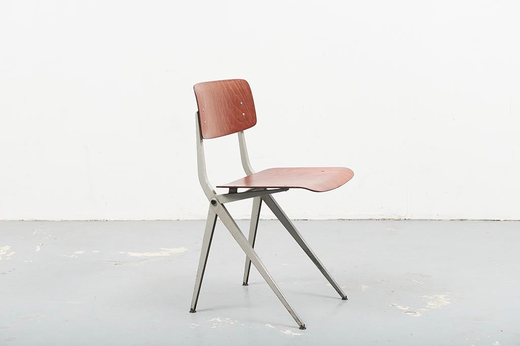 Chaise vintage Marko S201 "Spinstoel" Chêne et Blanc