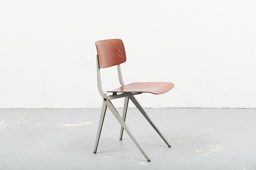 Chaise vintage Marko S201 "Spinstoel" Chêne et Blanc Cartel de Belleville