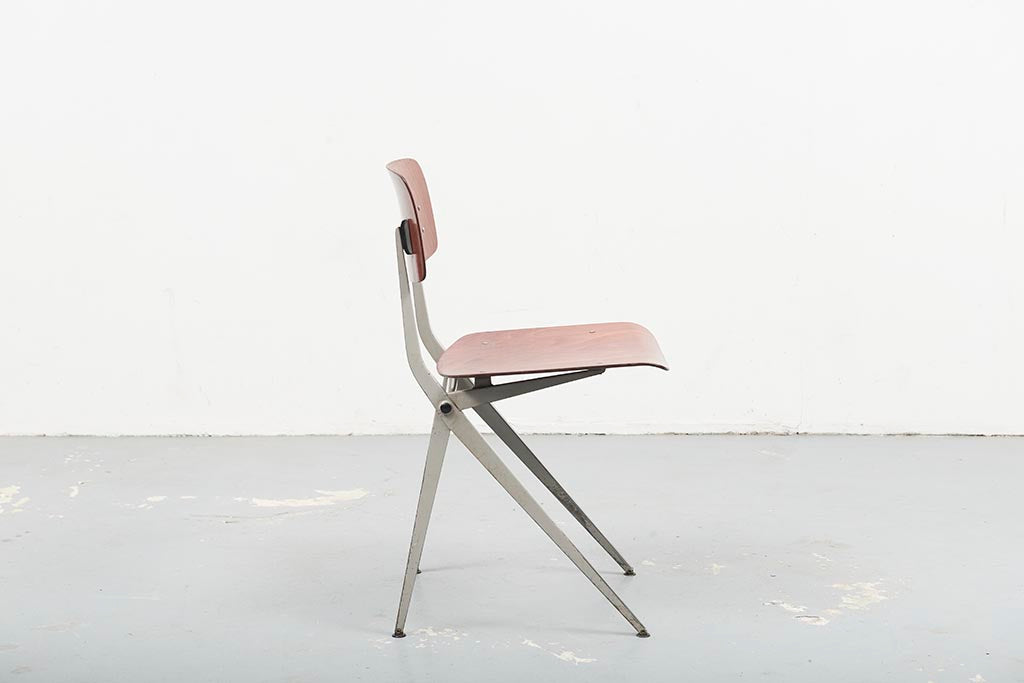 Chaise vintage Marko S201 "Spinstoel" Chêne et Blanc Cartel de Belleville