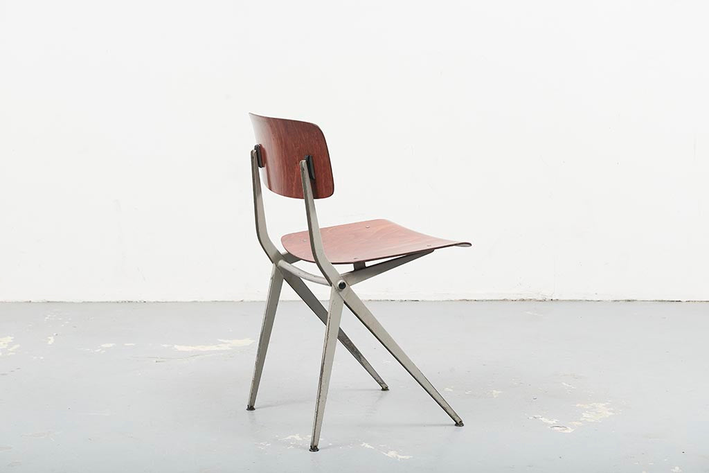 Chaise vintage Marko S201 "Spinstoel" Chêne et Blanc Cartel de Belleville