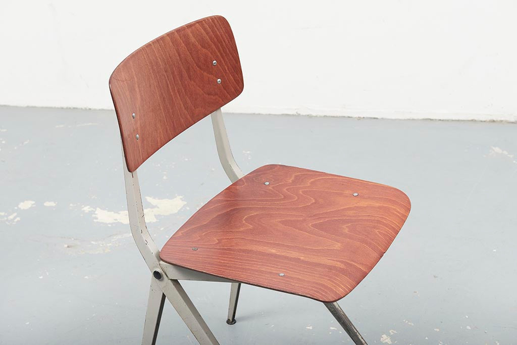 Chaise vintage Marko S201 "Spinstoel" Chêne et Blanc Cartel de Belleville