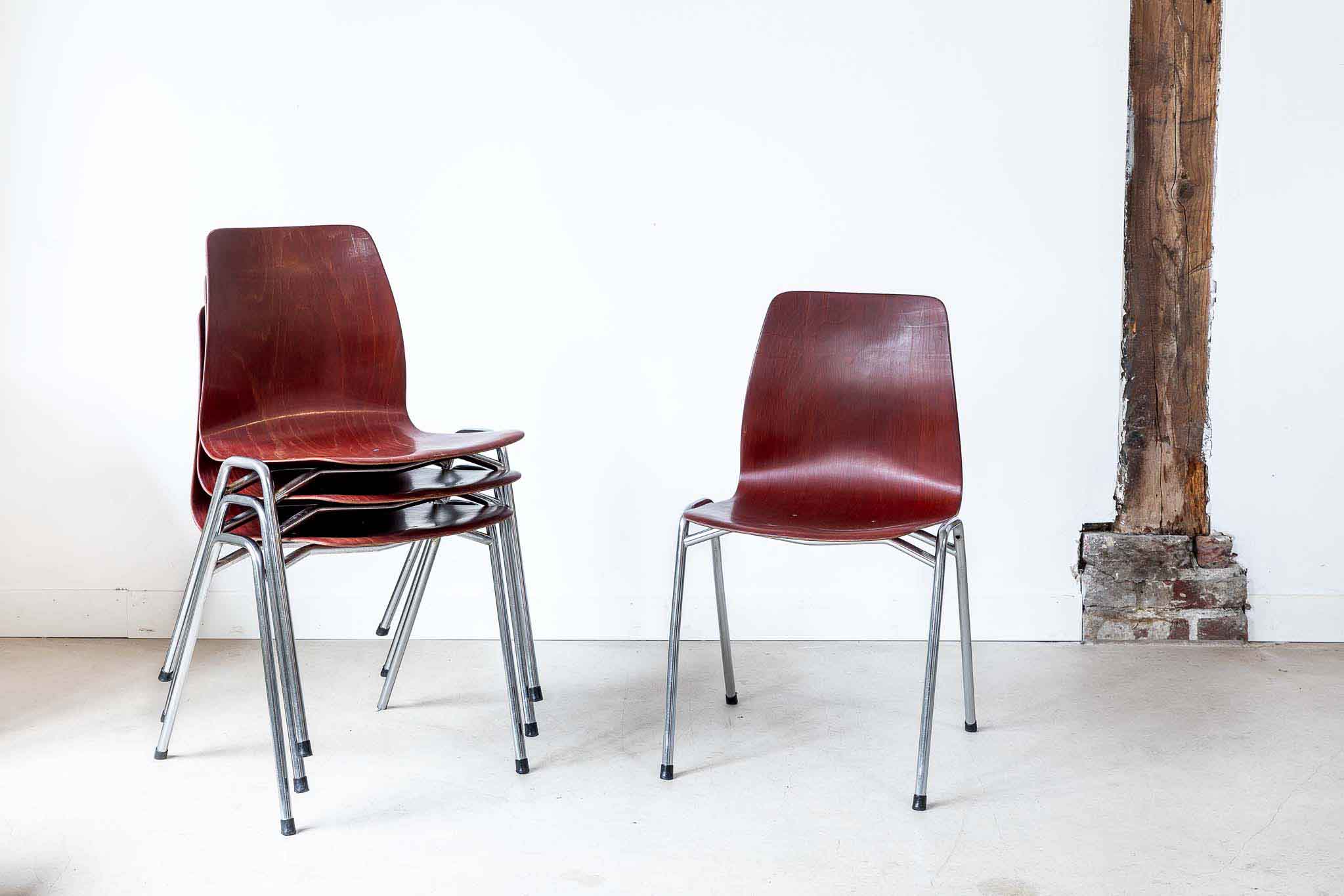 Chaise vintage Galvanitas S26 acajou et chrome