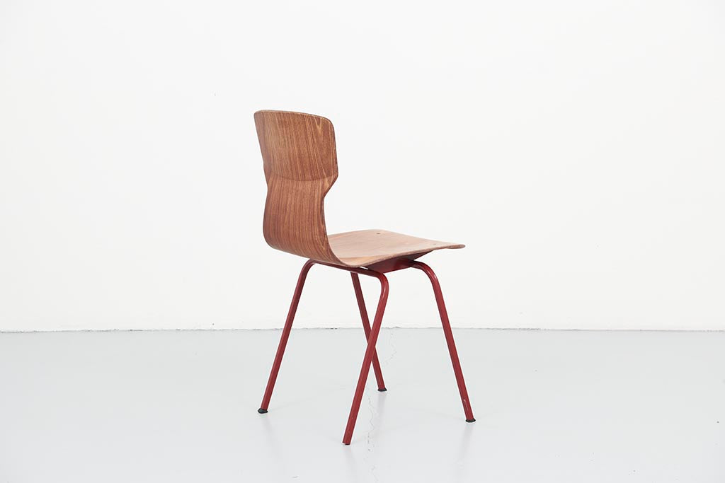 Chaise vintage Eromes E5 chêne et carmin