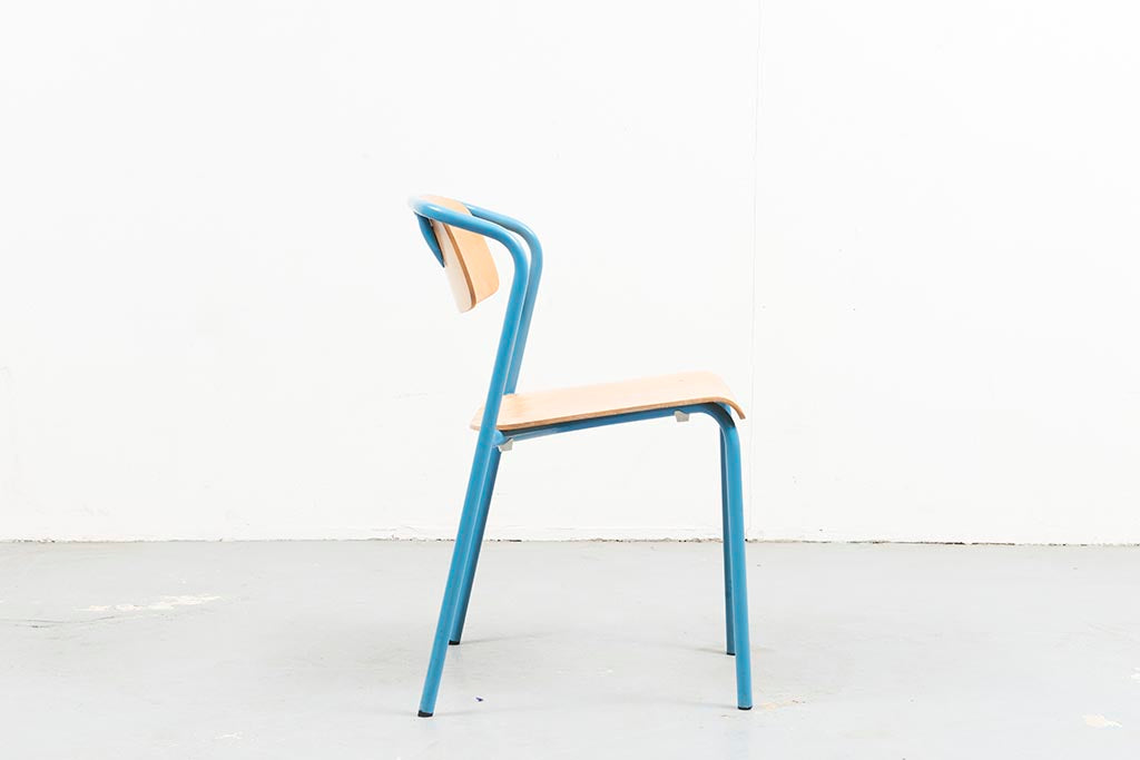 Chaise style Hitier Chêne / Bleu - Cartel de Belleville mobilier vintage paris