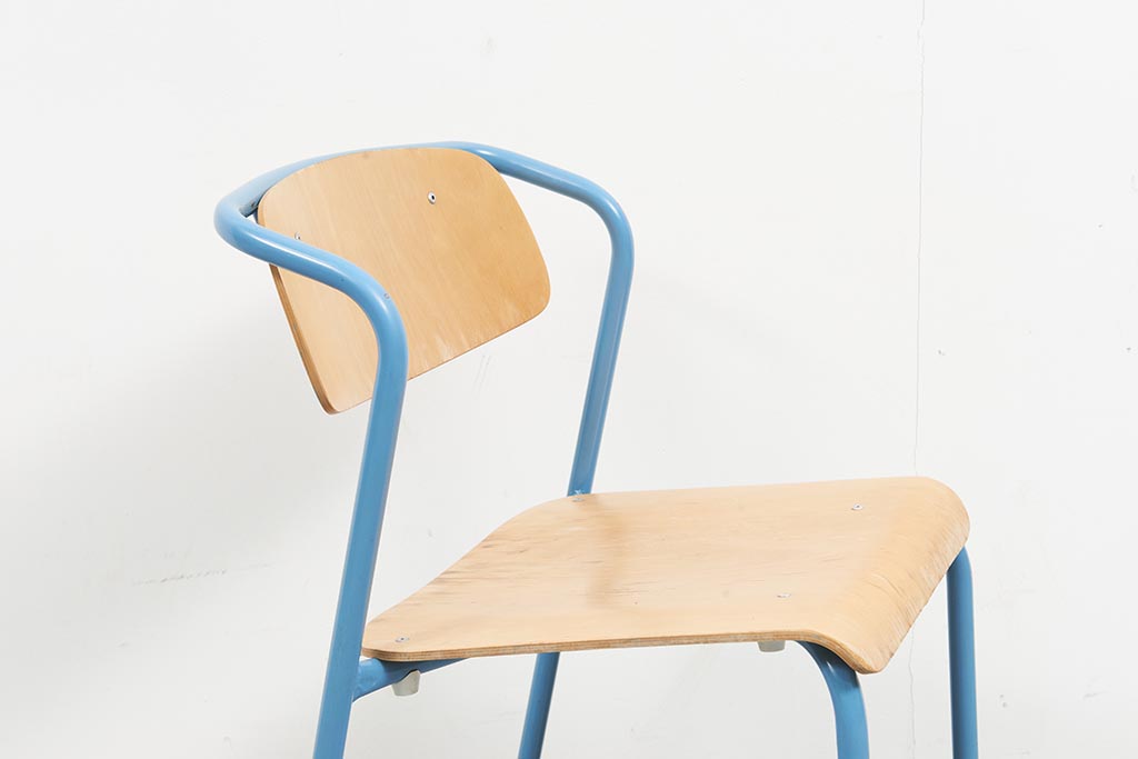 Chaise style Hitier Chêne / Bleu - Cartel de Belleville mobilier vintage paris