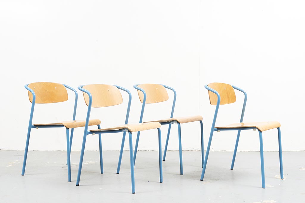 Chaise style Hitier Chêne / Bleu - Cartel de Belleville mobilier vintage paris