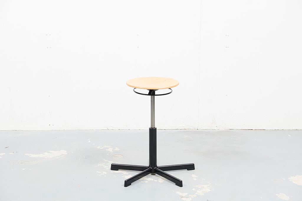 Tabouret vintage ajustable hêtre et noir