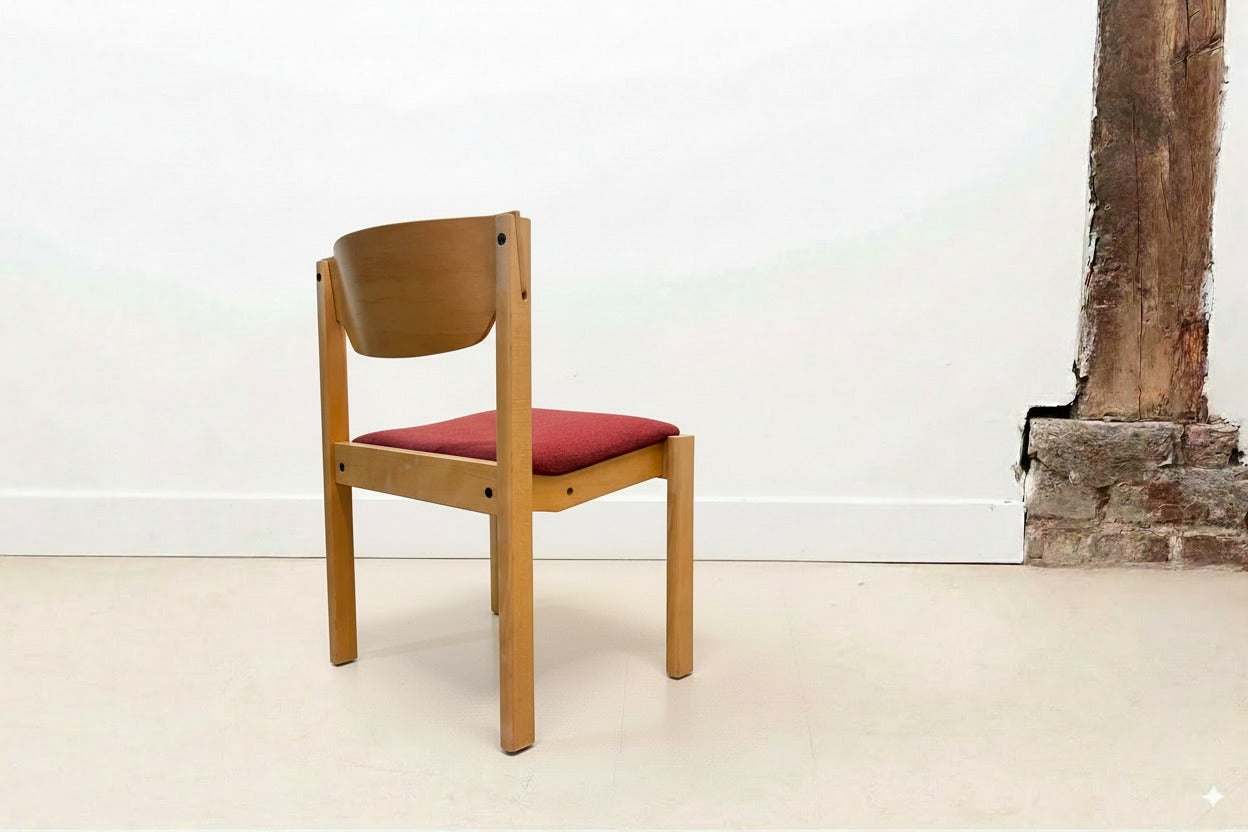 Chaise style scandinave chêne et bordeaux