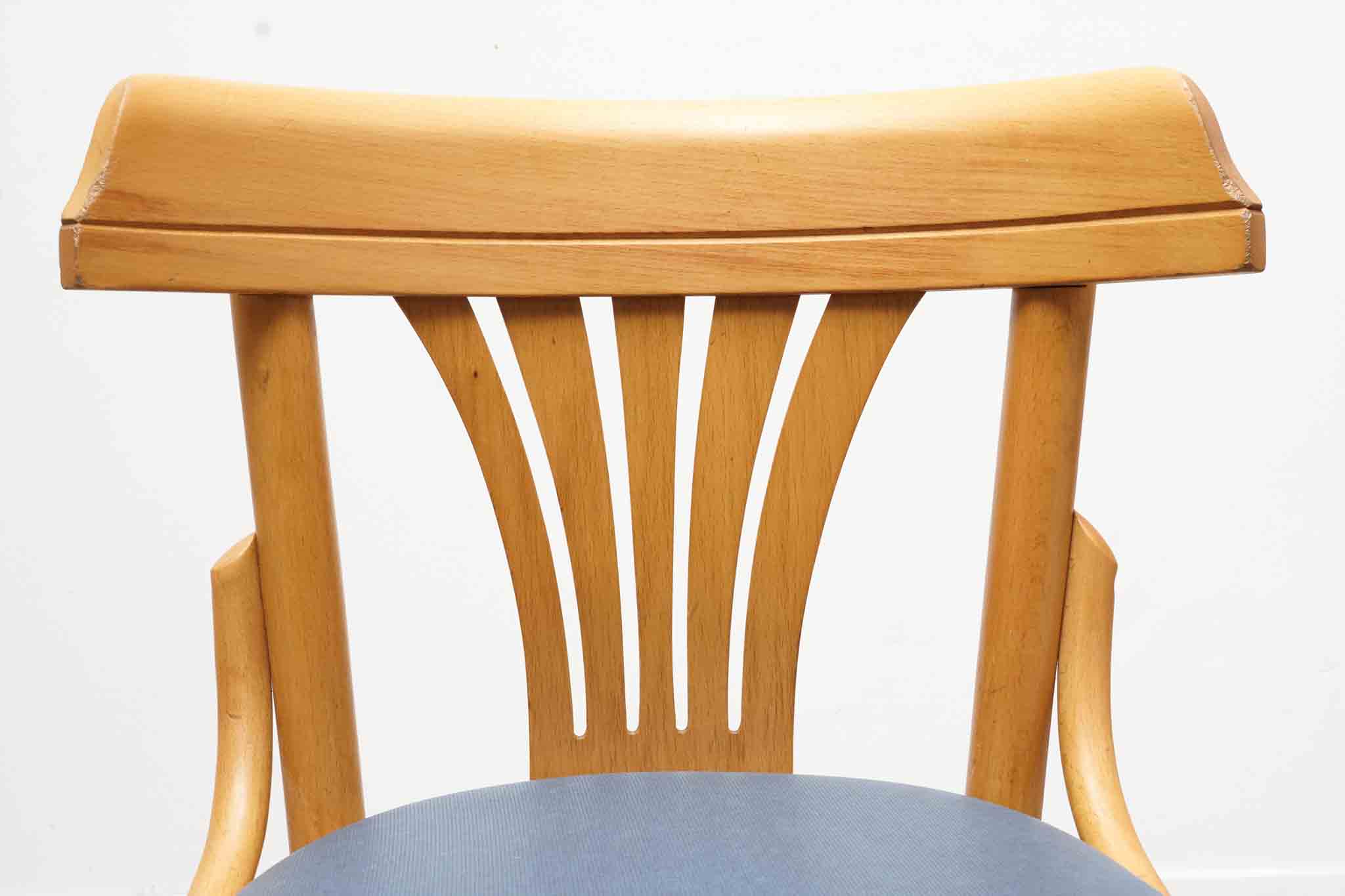 Chaise bistrot rembourrée hêtre et bleu