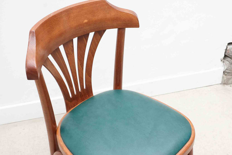 Chaise vintage bistrot style Thonet rembourrée chêne et vert