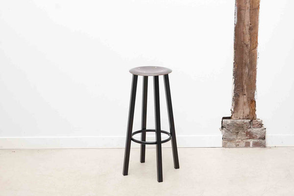 Vintage black metal and wood bar stool