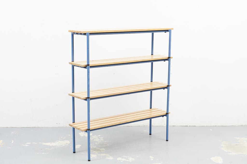 Banc d'école hêtre et bleu