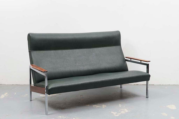Two-seater sofa in forest green faux leather, Rob Parry style