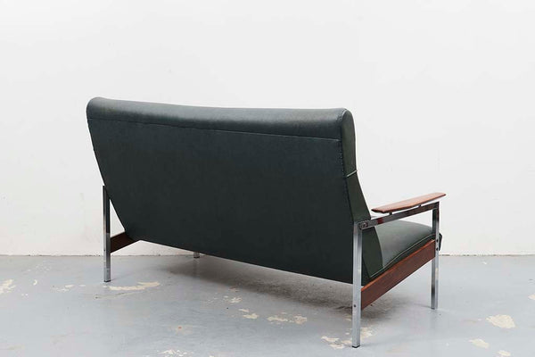 Two-seater sofa in forest green faux leather, Rob Parry style