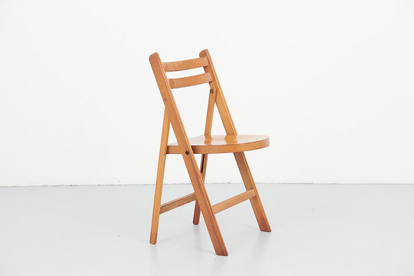 Vintage folding wooden chair with half-moon seat