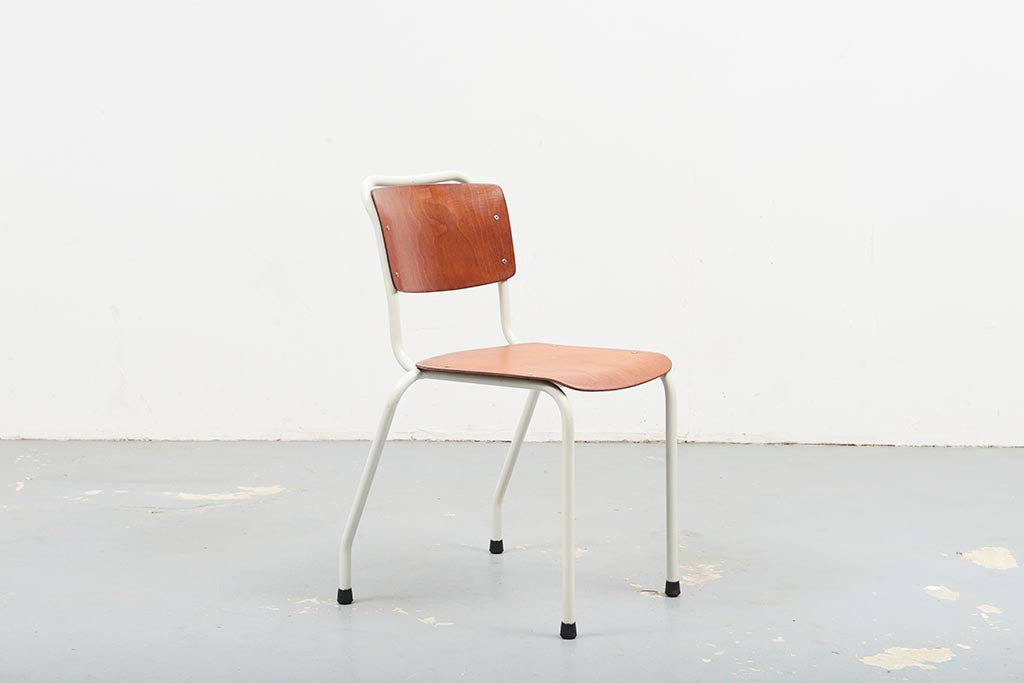 Chaise vintage Gispen 106 chêne et blanc
