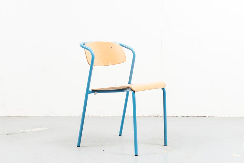Chaise style Hitier Chêne / Bleu - Cartel de Belleville mobilier vintage paris