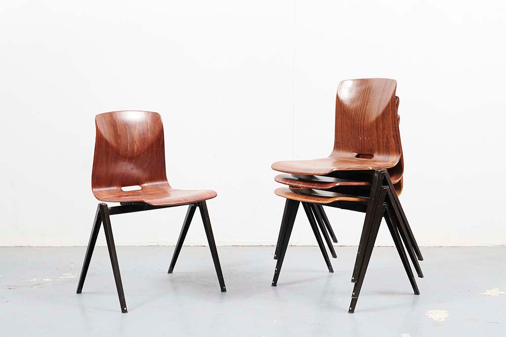 Chaise vintage Galvanitas S22 avec poignée chêne et marron